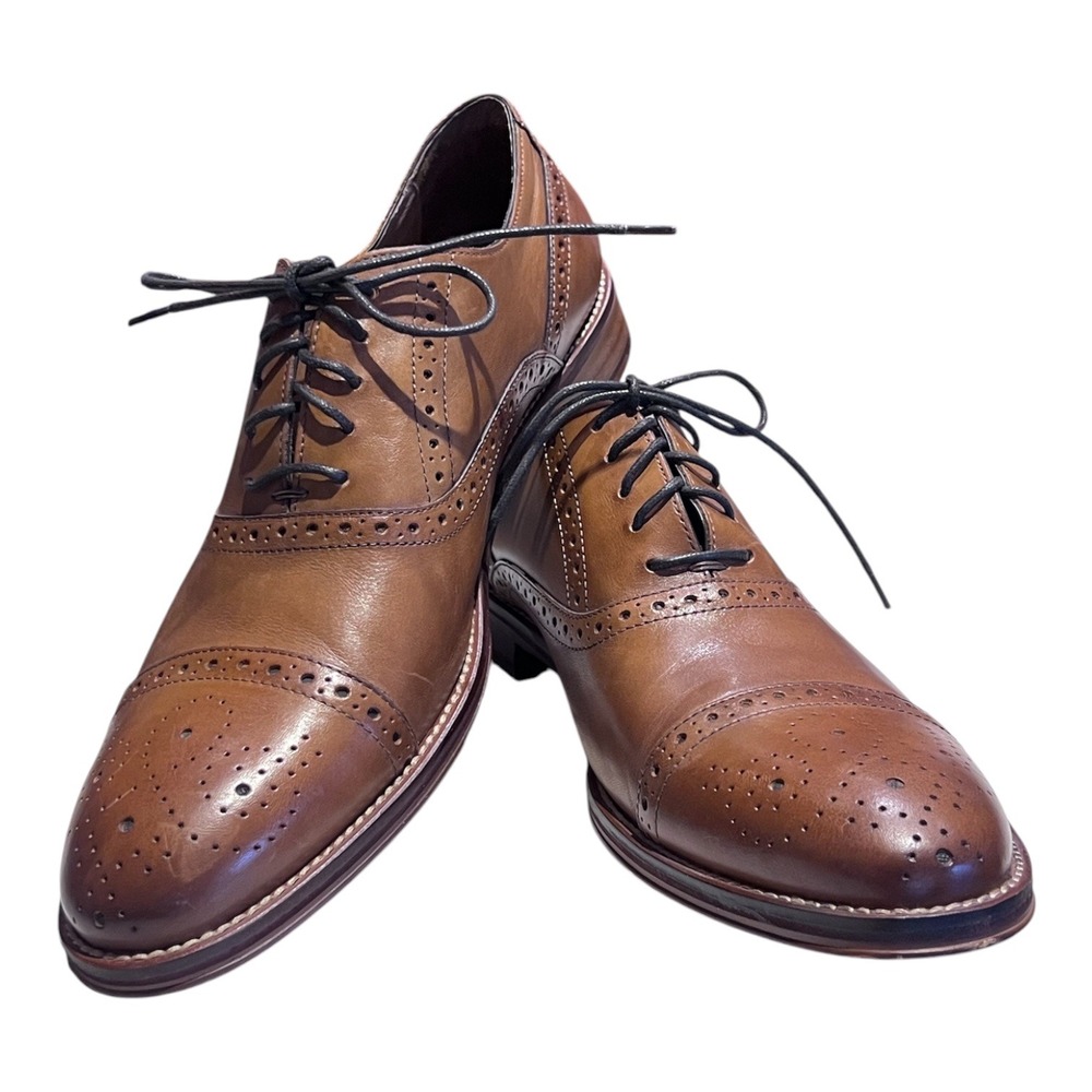 Johnston & Murphy Conard Cap Toe Oxford Shoes Mens 11M Tan Leather Brogue - Picture 5 of 9